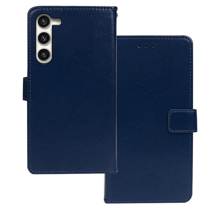 IDEWEI For Samsung Galaxy S24+ PU Leather Phone Case Wallet Crazy Horse Texture - Blue - 1