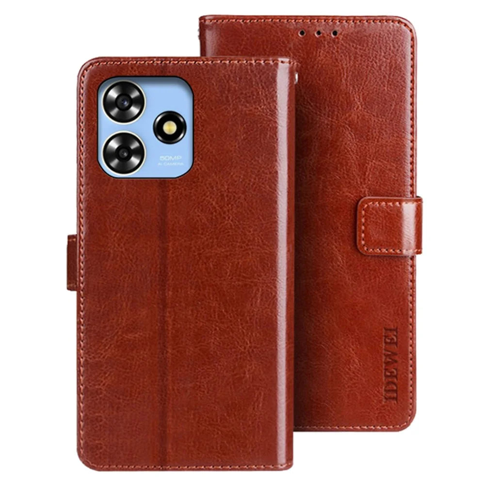 IDEWEI For ZTE Blade V50 Design 4G Folio Flip Leather Wallet Case Crazy Horse Texture - Brown - 1