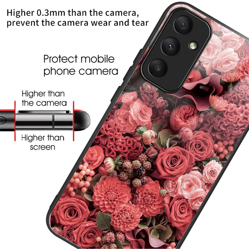 For Samsung Galaxy A55 5G Tempered Glass+TPU Phone Case Pattern Printing - Artless Million Flowers - 2
