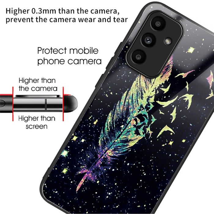For Samsung Galaxy A15 4G / 5G Phone Case Pattern Printing Tempered Glass Cover - Feather - 2