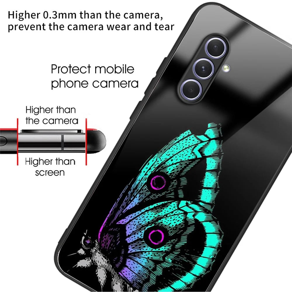 For Samsung Galaxy A54 5G TPU Frame Tempered Glass Case Phone Protective Cover - Butterfly - 2