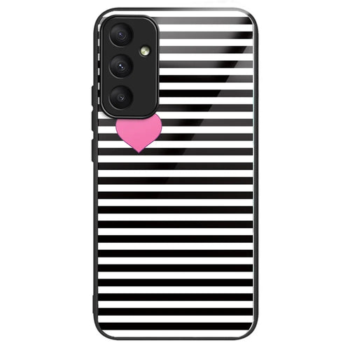 For Samsung Galaxy A55 5G Tempered Glass Pattern Printing Case Phone Cover - Stripes / Hearts - 1