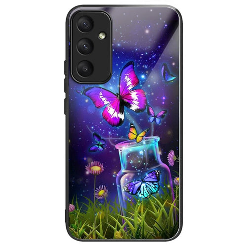 For Samsung Galaxy A35 5G Case Anti-fall TPU+Tempered Glass Pattern Printing Phone Back Cover - Bottle / Butterfly - 1