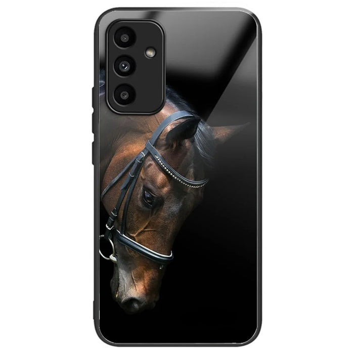 For Samsung Galaxy A15 4G / A15 5G Case TPU+Tempered Glass Pattern Printing Back Shell - Horse Head - 1