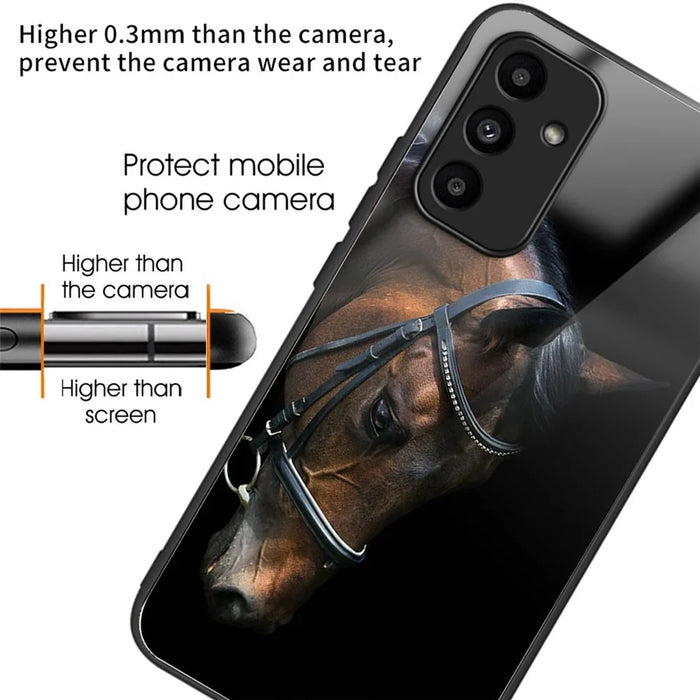 For Samsung Galaxy A15 4G / A15 5G Case TPU+Tempered Glass Pattern Printing Back Shell - Horse Head - 2