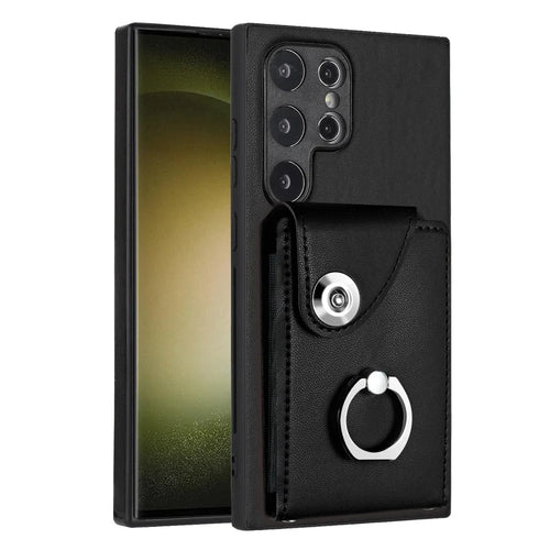 YB Leather Coating Series-7 for Samsung Galaxy S24 Ultra Magnetic Phone Case Card Holder Cover - Black - 1