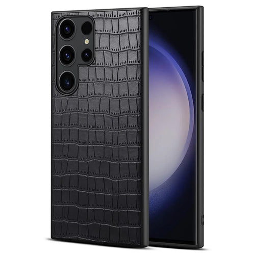 For Samsung Galaxy S23 Ultra Cell Phone Case PU+PC+TPU Shell Crocodile Textured Cover - Black - 1