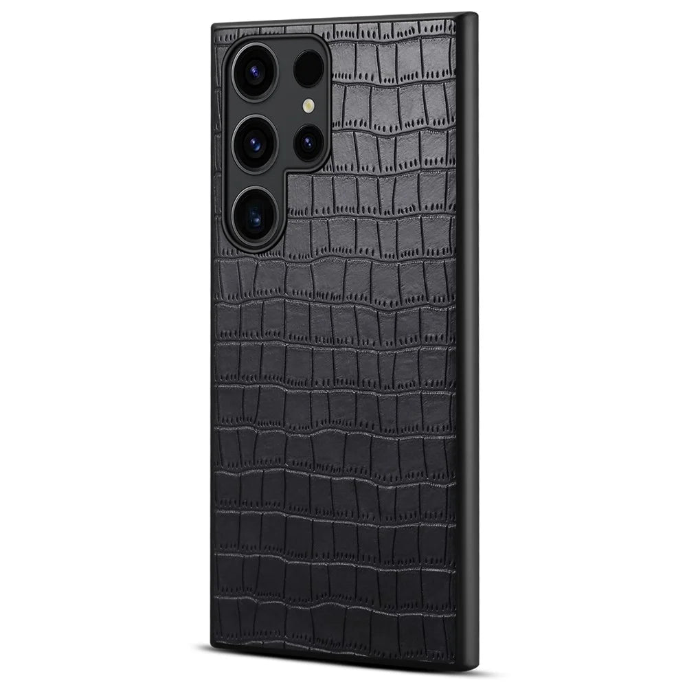 For Samsung Galaxy S23 Ultra Cell Phone Case PU+PC+TPU Shell Crocodile Textured Cover - Black - 2
