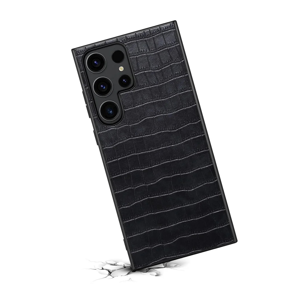 For Samsung Galaxy S24 Ultra Case PU+PC+TPU Crocodile Textured Smart Phone Cover - Black - 4