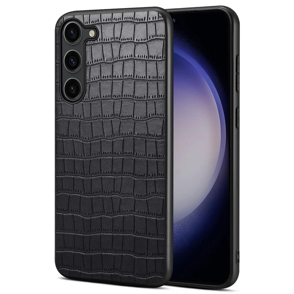 For Samsung Galaxy S23 Case Crocodile Texture PU+PC+TPU Well-protected Phone Cover - Black - 1