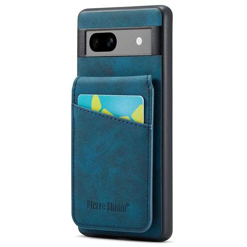 FIERRE SHANN For Google Pixel 7 5G Cell Phone Case PU+TPU Card Holder Cover - Blue - 1