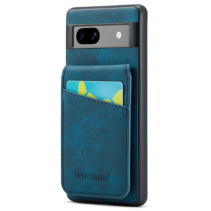 FIERRE SHANN For Google Pixel 7 5G Cell Phone Case PU+TPU Card Holder Cover - Blue - 1