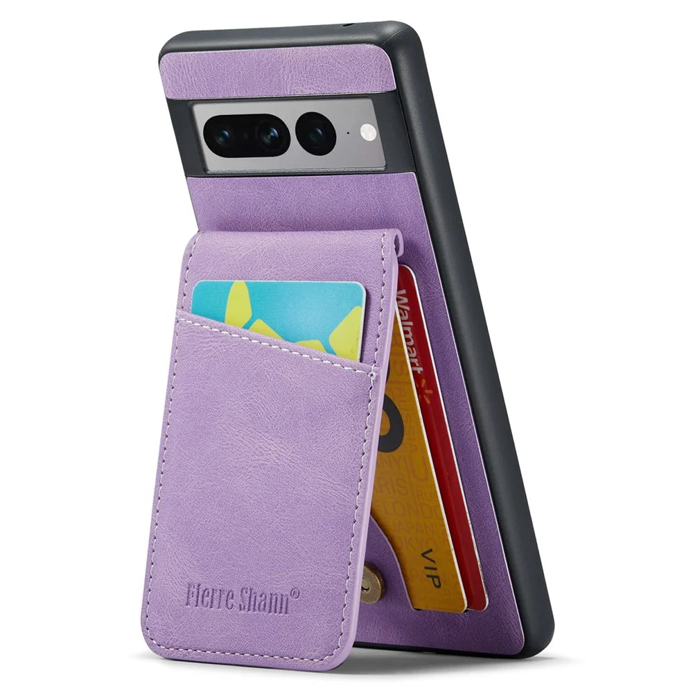 FIERRE SHANN For Google Pixel 7 Pro 5G RFID Blocking Cell Phone Case Card Slots PU+TPU Cover - Purple - 2