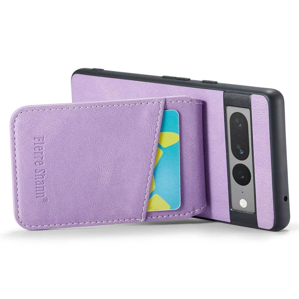 FIERRE SHANN For Google Pixel 7 Pro 5G RFID Blocking Cell Phone Case Card Slots PU+TPU Cover - Purple - 3