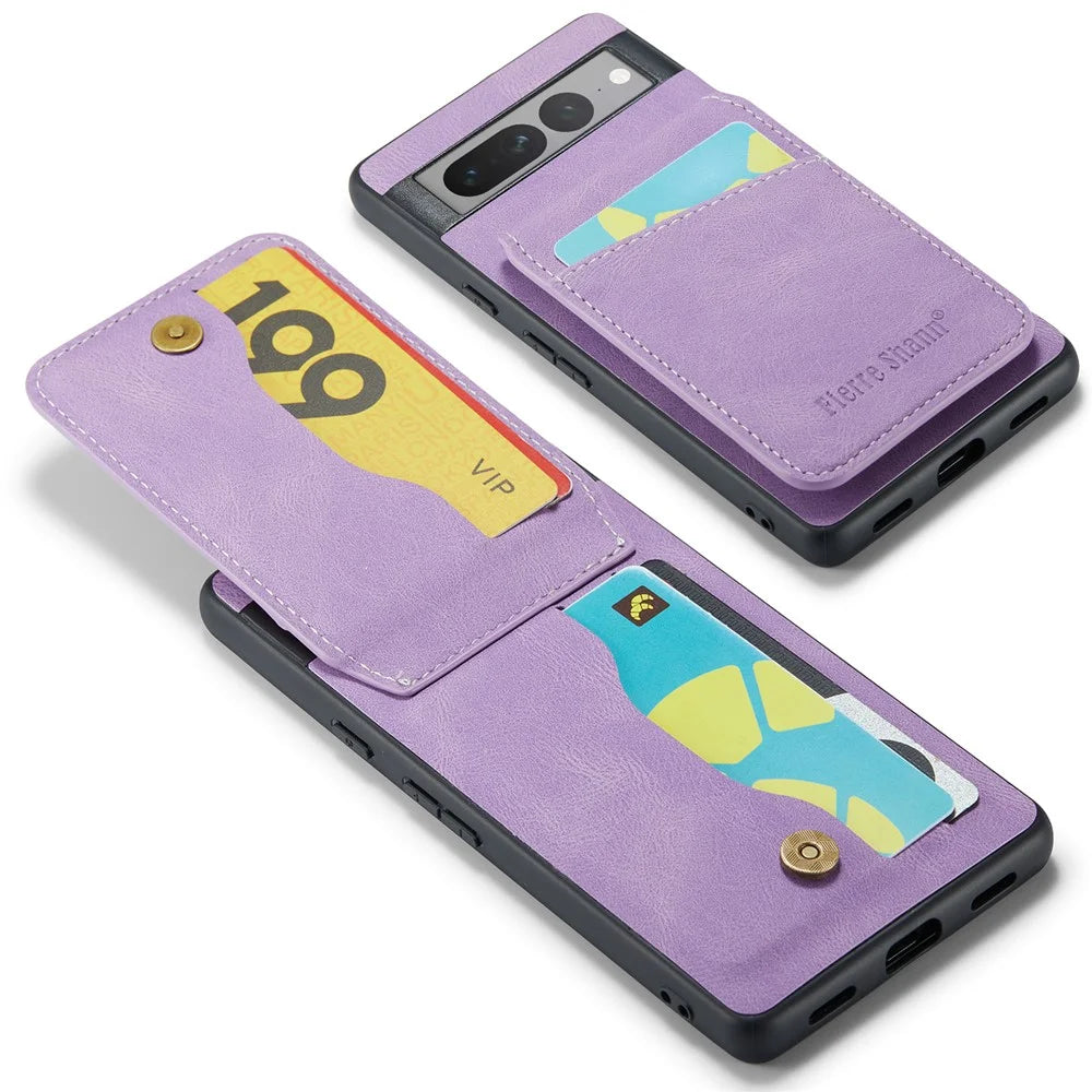 FIERRE SHANN For Google Pixel 7 Pro 5G RFID Blocking Cell Phone Case Card Slots PU+TPU Cover - Purple - 4