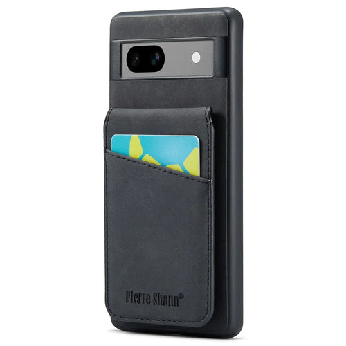 FIERRE SHANN For Google Pixel 8 Cell Phone Case Kickstand Design PU+TPU Cover - Black - 1
