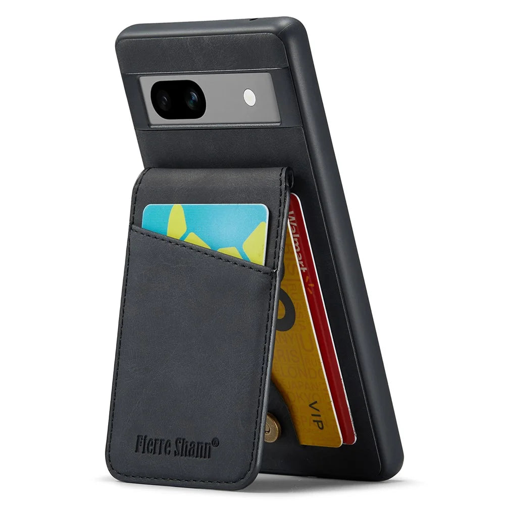 FIERRE SHANN For Google Pixel 8 Cell Phone Case Kickstand Design PU+TPU Cover - Black - 2