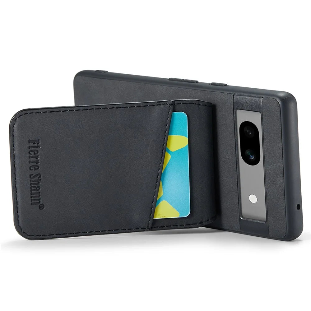FIERRE SHANN For Google Pixel 8 Cell Phone Case Kickstand Design PU+TPU Cover - Black - 3