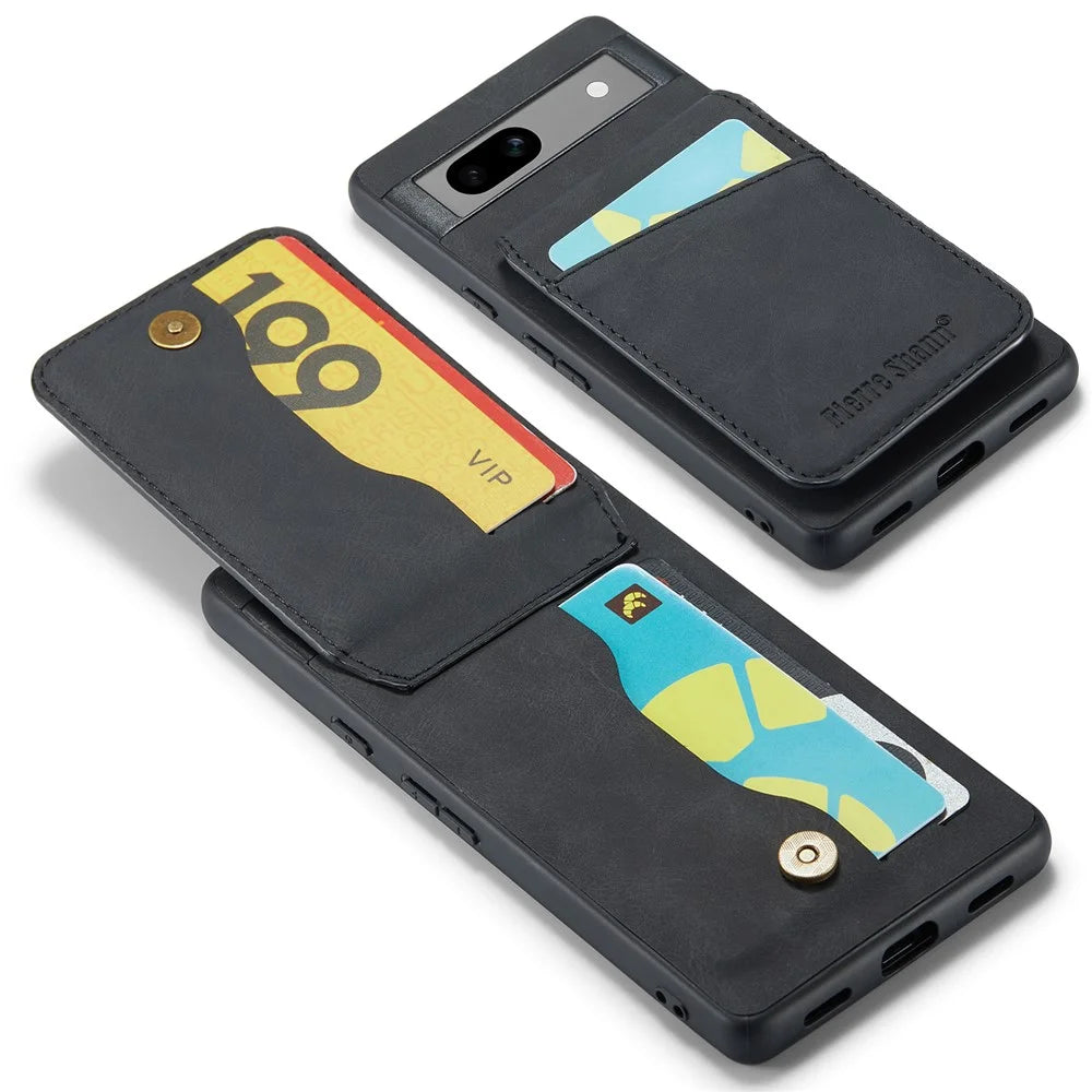 FIERRE SHANN For Google Pixel 8 Cell Phone Case Kickstand Design PU+TPU Cover - Black - 4