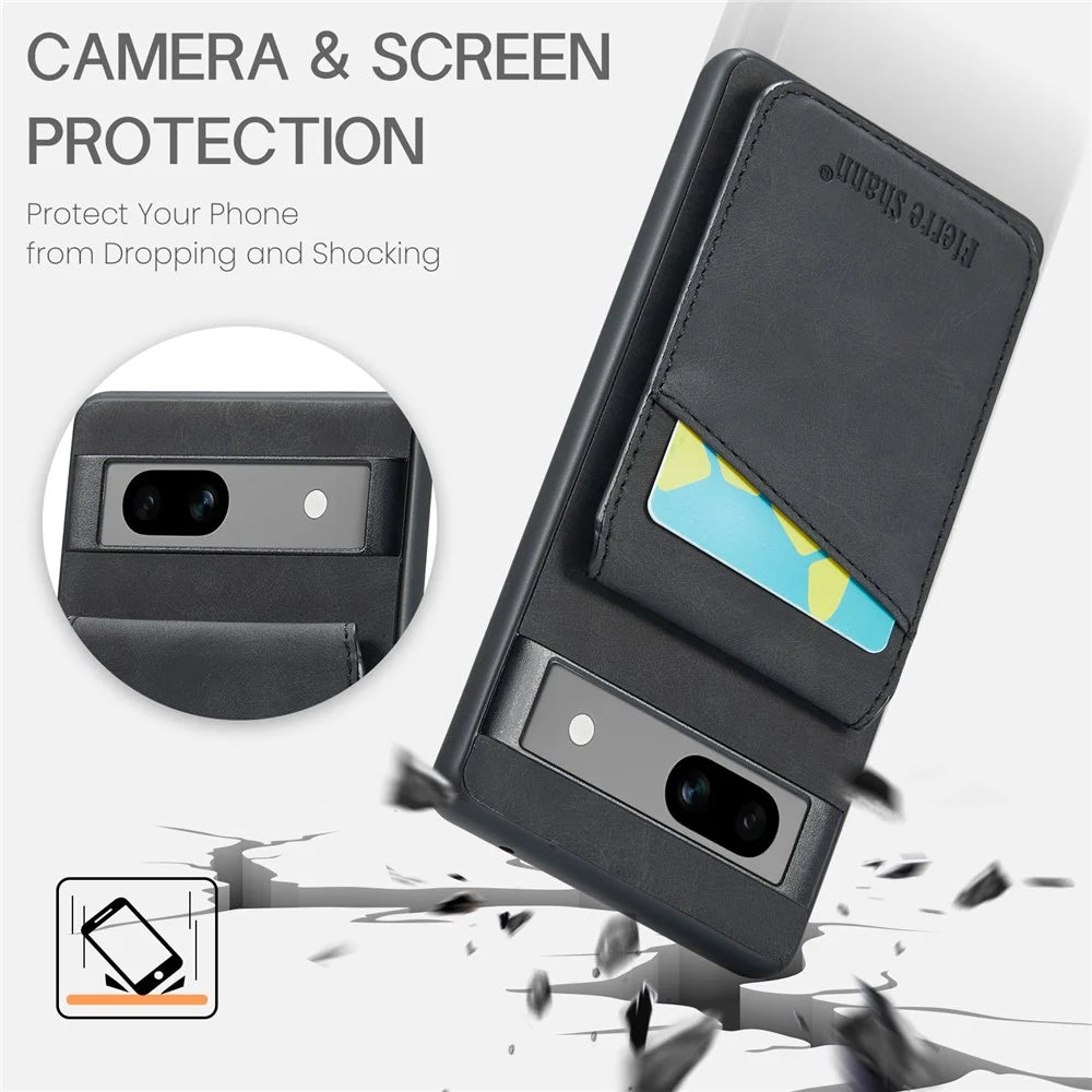 FIERRE SHANN For Google Pixel 8 Cell Phone Case Kickstand Design PU+TPU Cover - Black - 5