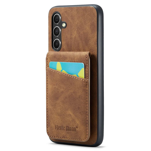 FIERRE SHANN For Samsung Galaxy A34 5G Cell Phone Case Shockproof PU+TPU Cover - Brown - 1