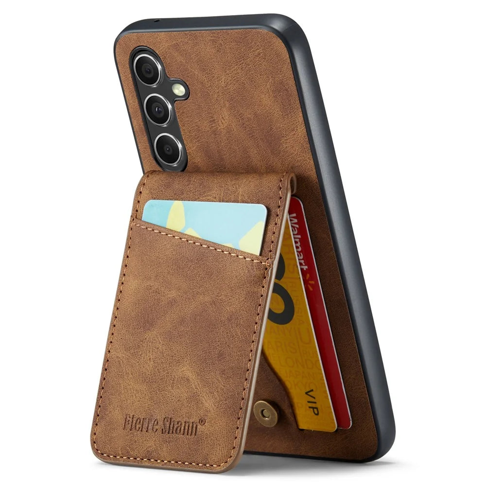 FIERRE SHANN For Samsung Galaxy A34 5G Cell Phone Case Shockproof PU+TPU Cover - Brown - 2
