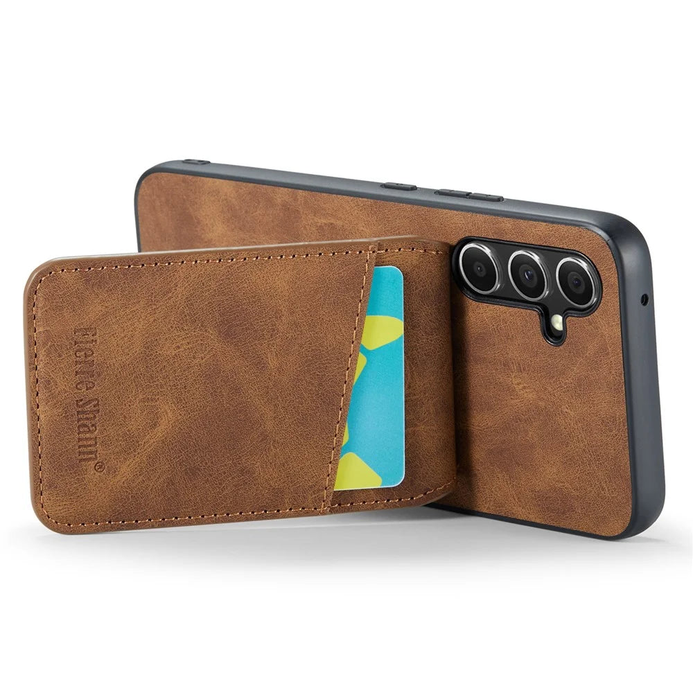 FIERRE SHANN For Samsung Galaxy A34 5G Cell Phone Case Shockproof PU+TPU Cover - Brown - 3