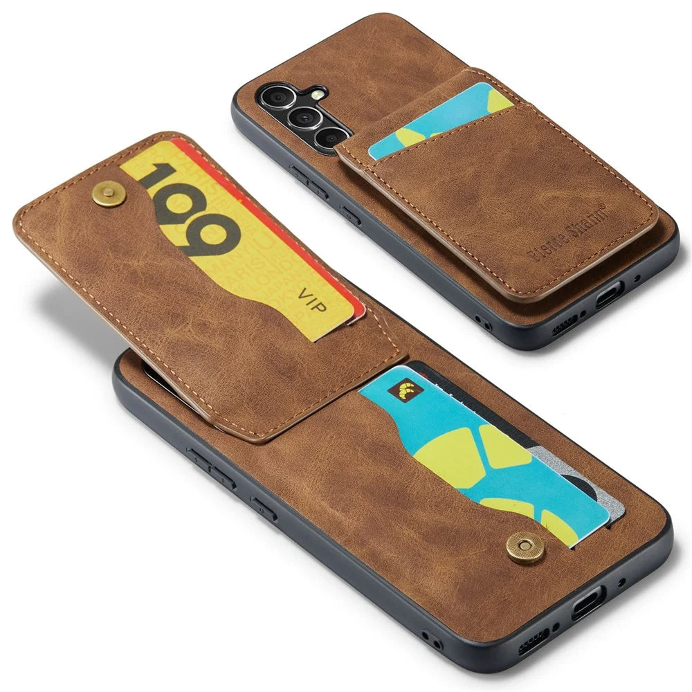 FIERRE SHANN For Samsung Galaxy A34 5G Cell Phone Case Shockproof PU+TPU Cover - Brown - 4