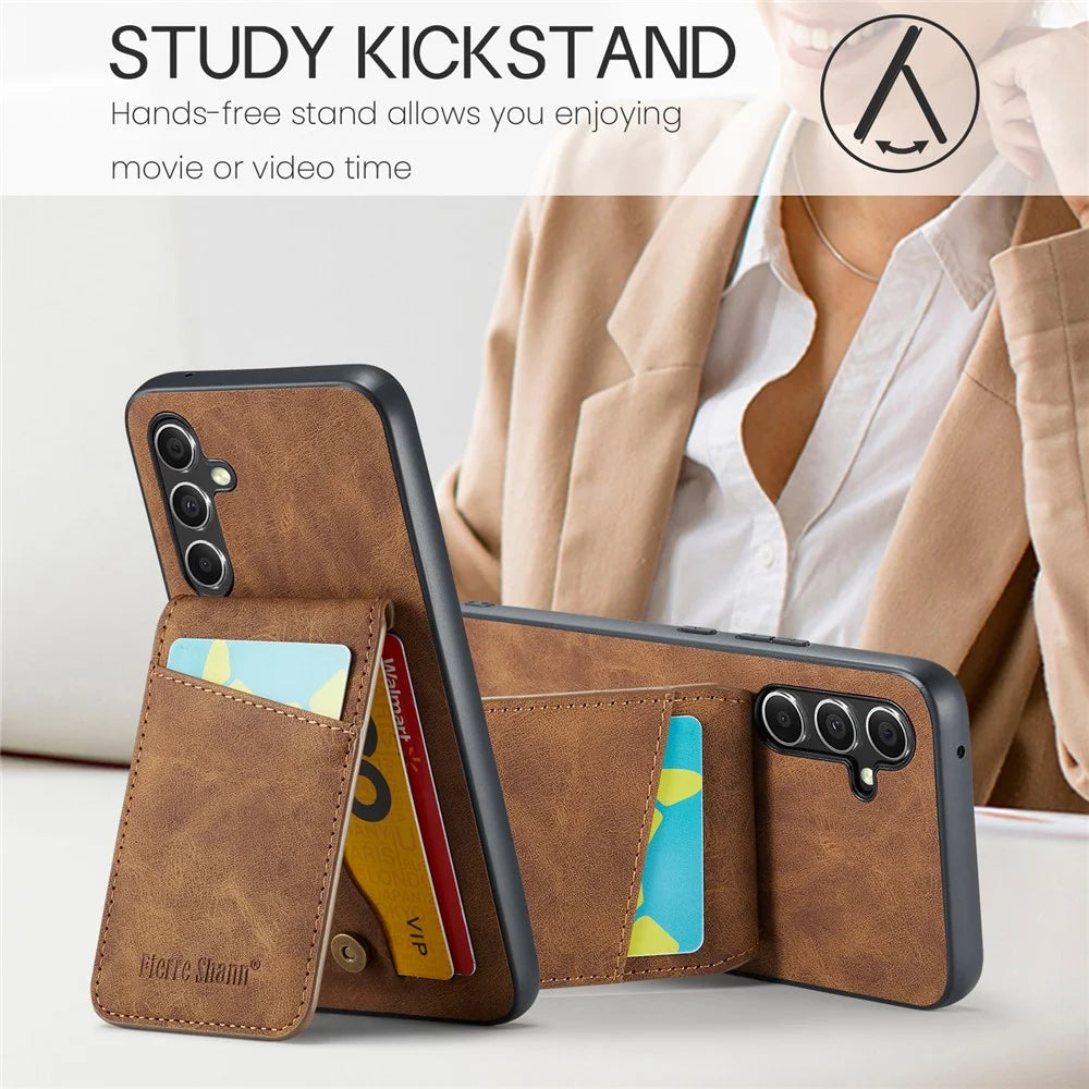 FIERRE SHANN For Samsung Galaxy A34 5G Cell Phone Case Shockproof PU+TPU Cover - Brown - 7