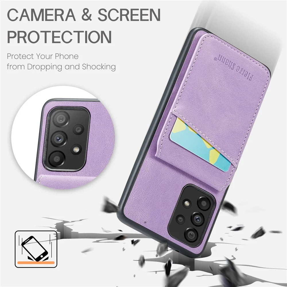 FIERRE SHANN For Samsung Galaxy A23 4G / A23 5G (Global Version) Card Slots Cell Phone Case - Purple - 5