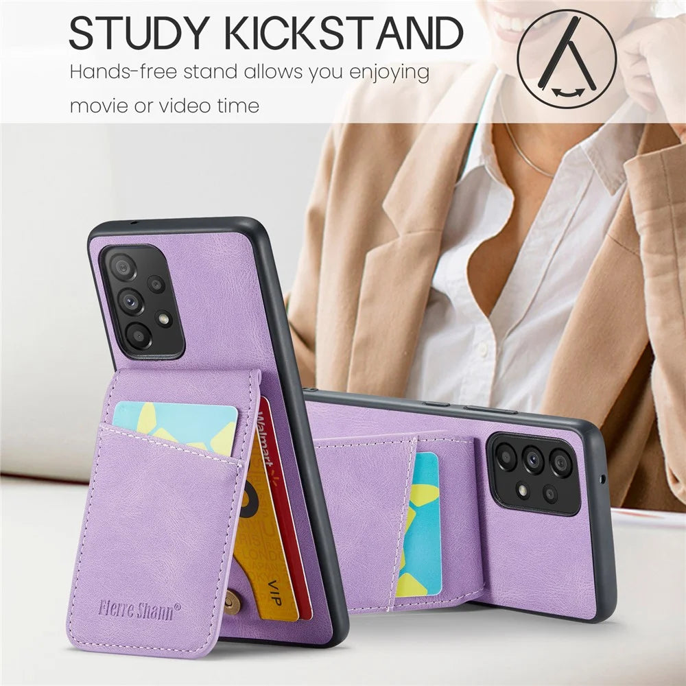 FIERRE SHANN For Samsung Galaxy A23 4G / A23 5G (Global Version) Card Slots Cell Phone Case - Purple - 7
