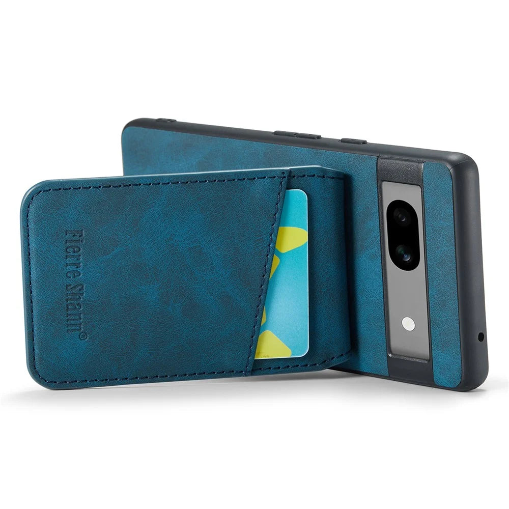 FIERRE SHANN For Google Pixel 8a Cell Phone Case RFID Blocking Card Slots PU+TPU Cover - Blue - 3