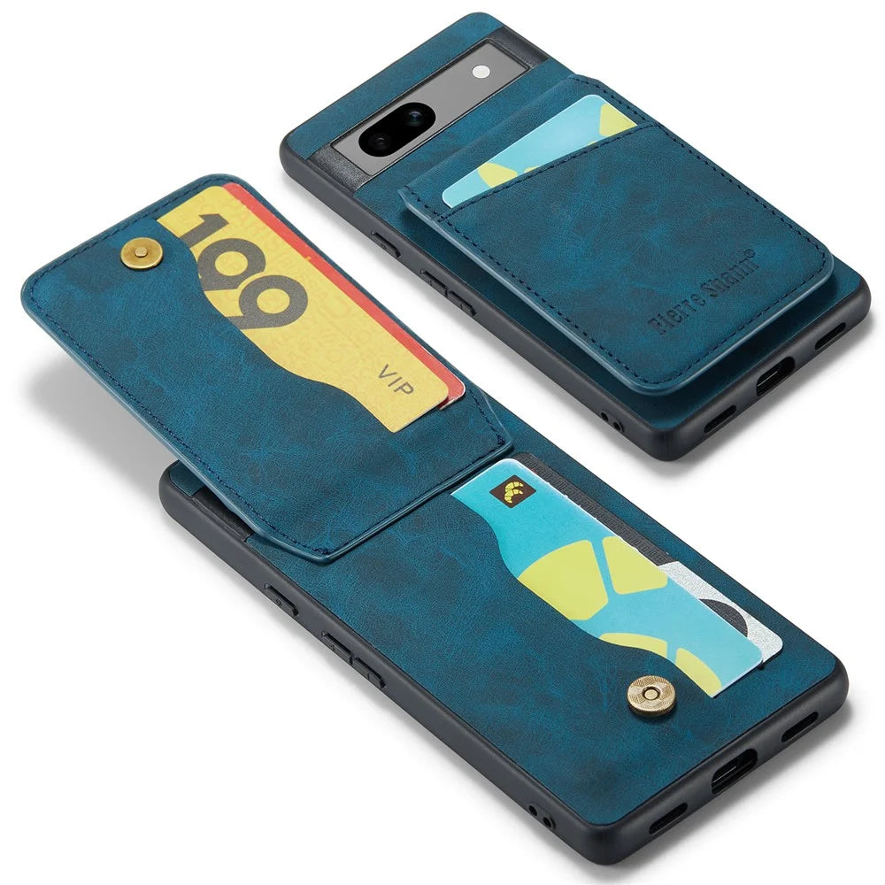FIERRE SHANN For Google Pixel 8a Cell Phone Case RFID Blocking Card Slots PU+TPU Cover - Blue - 4