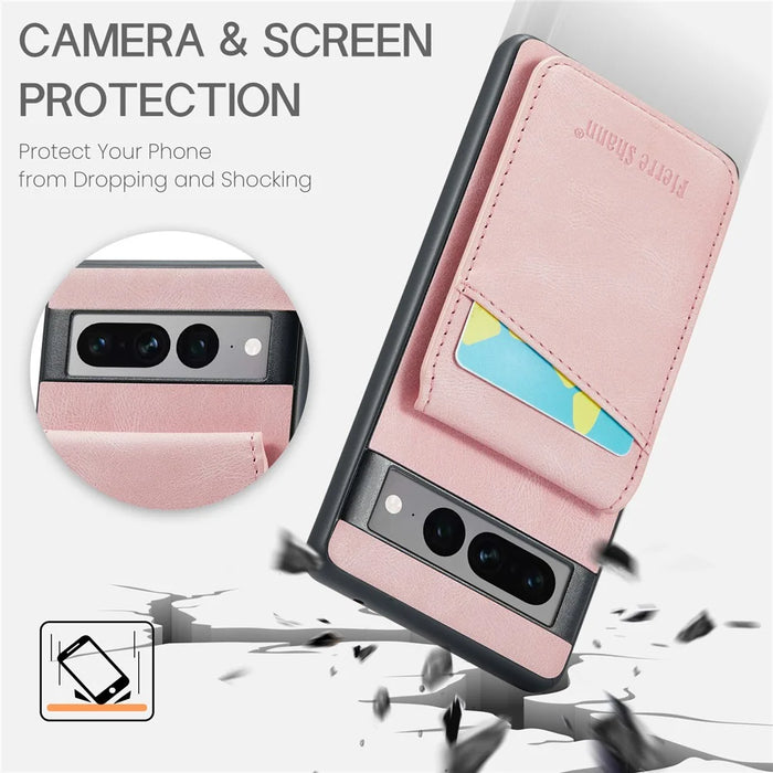 FIERRE SHANN For Google Pixel 8 Pro Cell Phone Case PU+TPU Cover with Kickstand - Pink - 5