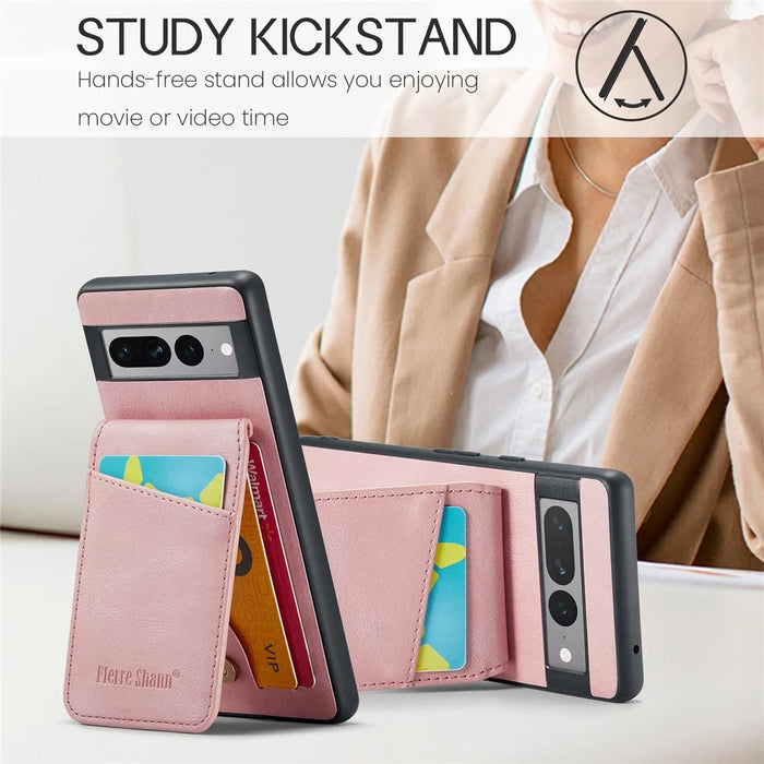 FIERRE SHANN For Google Pixel 8 Pro Cell Phone Case PU+TPU Cover with Kickstand - Pink - 7