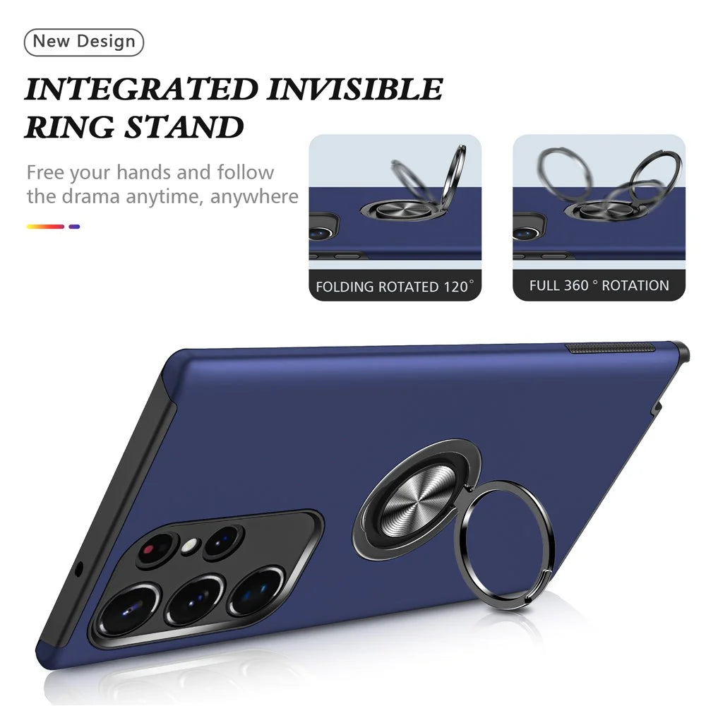 For Samsung Galaxy S24 Ultra Cell Phone Case Anti-scratch Ring Kickstand Back Shell - Blue - 2