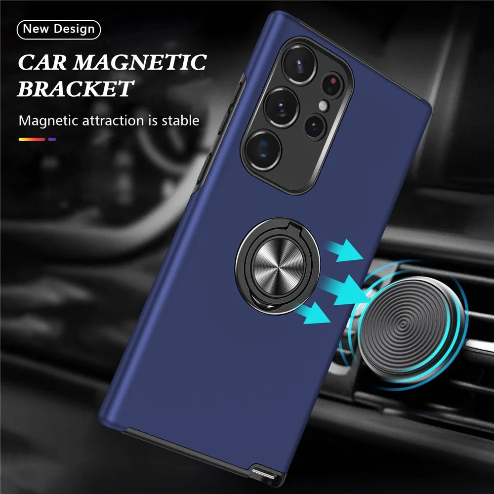 For Samsung Galaxy S24 Ultra Cell Phone Case Anti-scratch Ring Kickstand Back Shell - Blue - 3