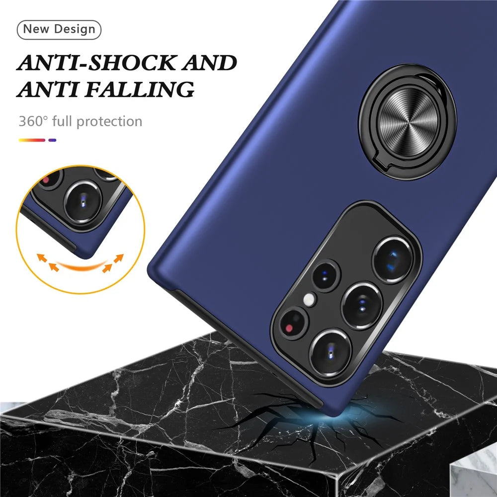 For Samsung Galaxy S24 Ultra Cell Phone Case Anti-scratch Ring Kickstand Back Shell - Blue - 4