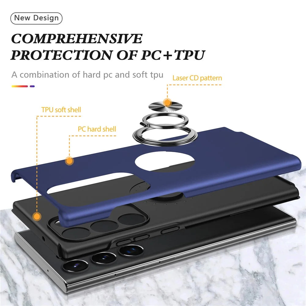For Samsung Galaxy S24 Ultra Cell Phone Case Anti-scratch Ring Kickstand Back Shell - Blue - 5