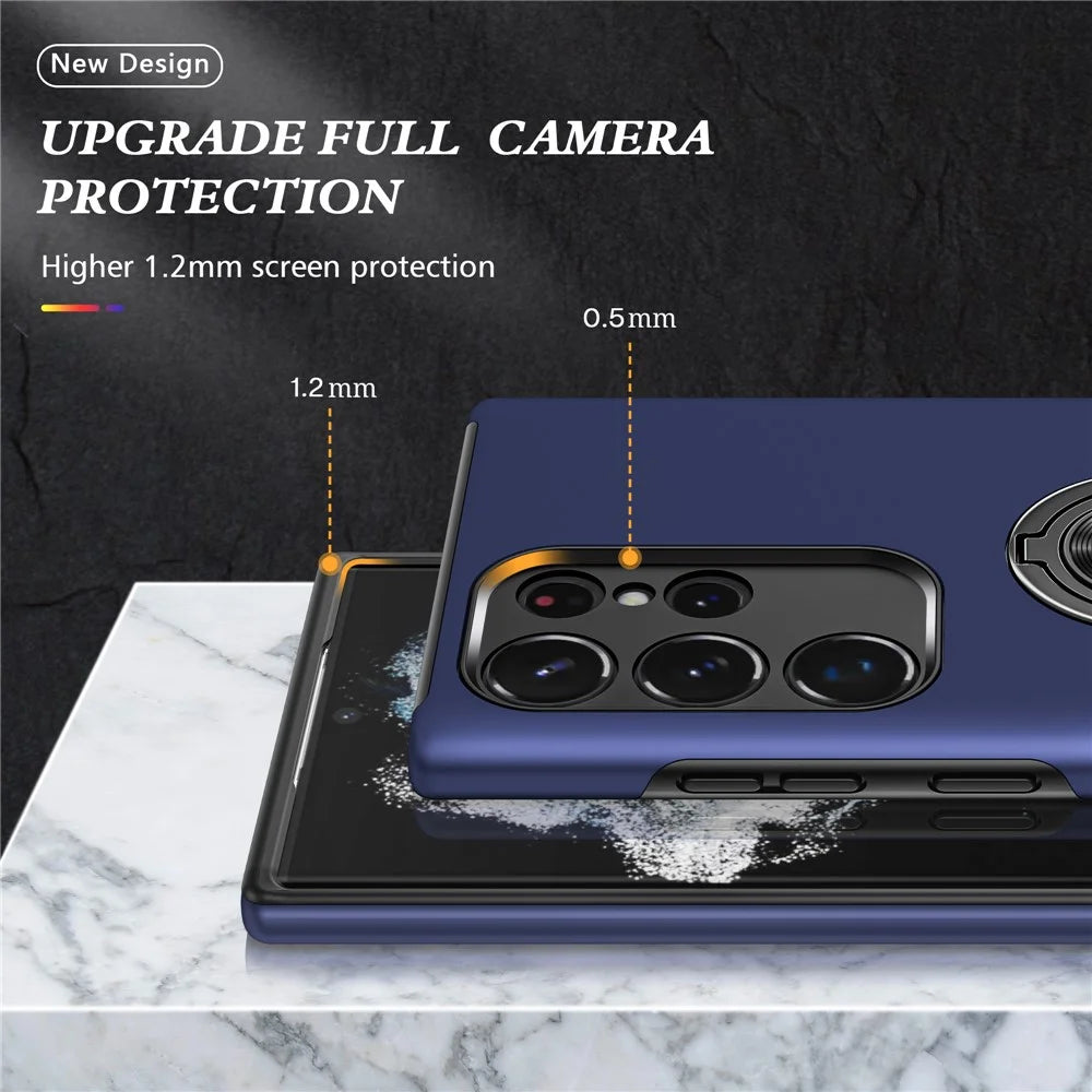 For Samsung Galaxy S24 Ultra Cell Phone Case Anti-scratch Ring Kickstand Back Shell - Blue - 6