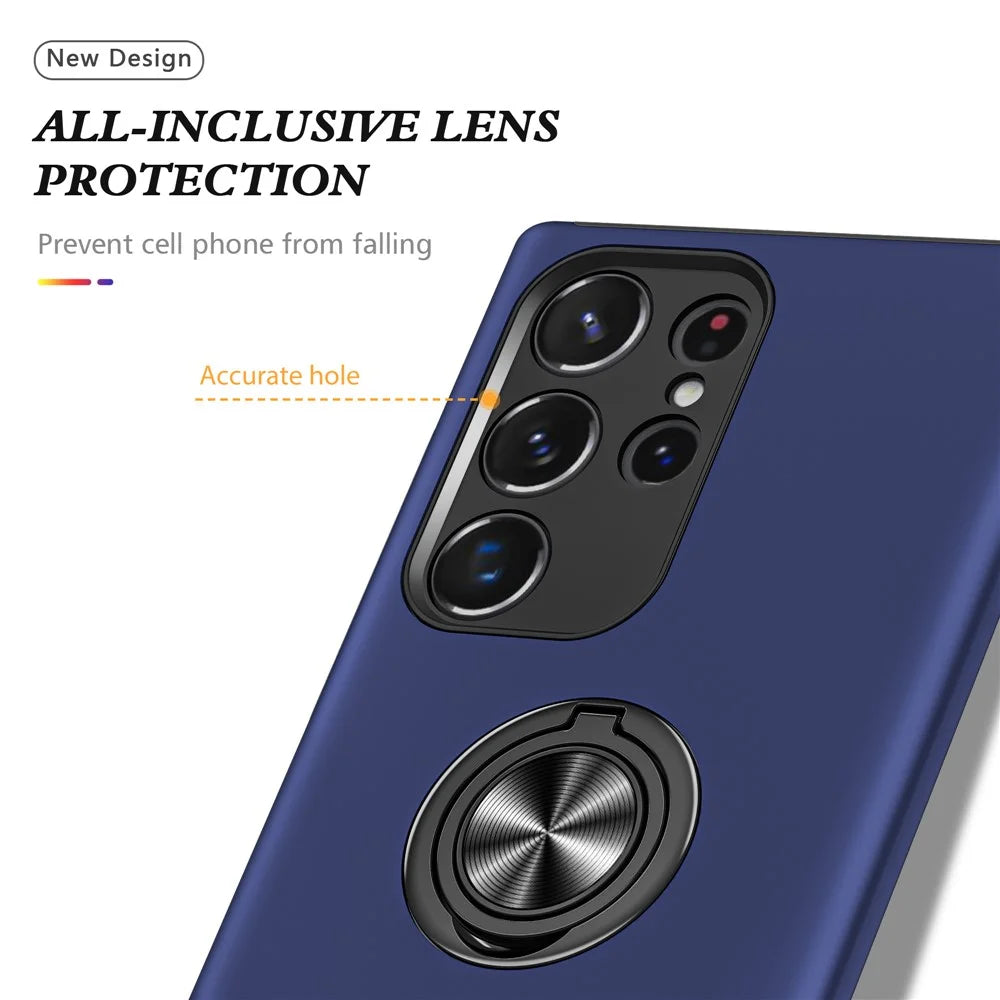 For Samsung Galaxy S24 Ultra Cell Phone Case Anti-scratch Ring Kickstand Back Shell - Blue - 7