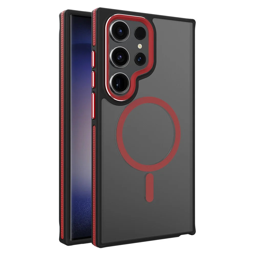 For Samsung Galaxy S23 Ultra Case Slim-Fit TPU+PC Protective Shell Magnetic Case - Wine Red - 1