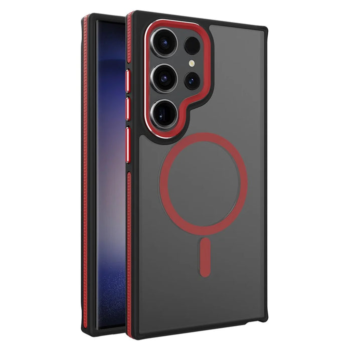 For Samsung Galaxy S23 Ultra Case Slim-Fit TPU+PC Protective Shell Magnetic Case - Wine Red - 1