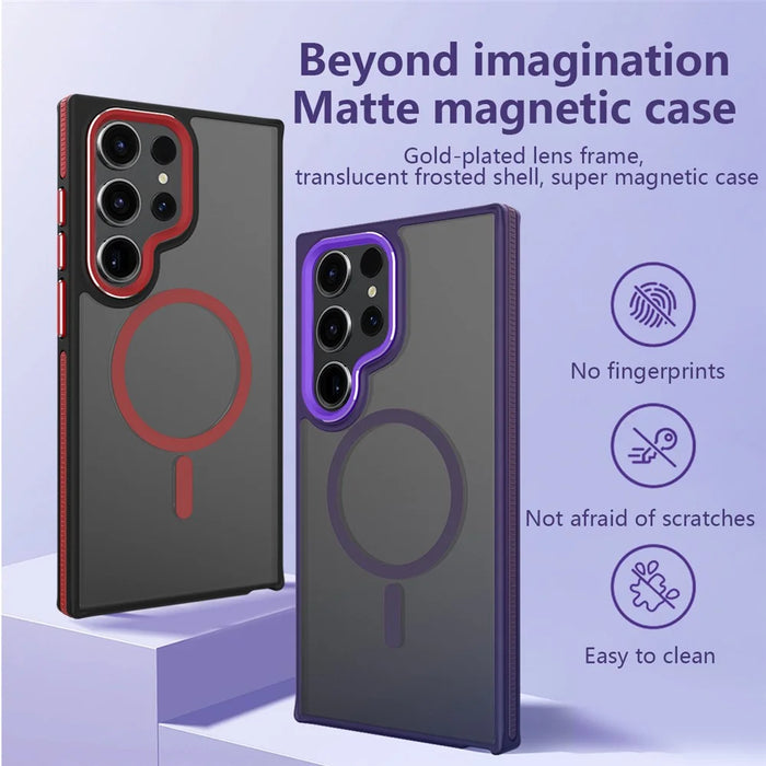 For Samsung Galaxy S23 Ultra Case Slim-Fit TPU+PC Protective Shell Magnetic Case - Wine Red - 2