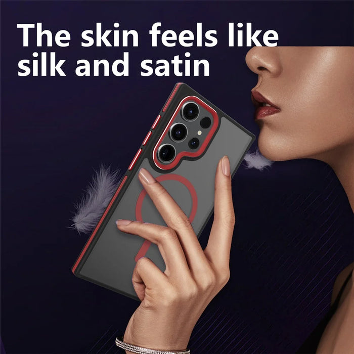 For Samsung Galaxy S23 Ultra Case Slim-Fit TPU+PC Protective Shell Magnetic Case - Wine Red - 5