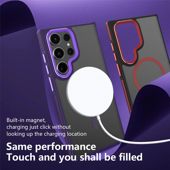 For Samsung Galaxy S23 Ultra Case Slim-Fit TPU+PC Protective Shell Magnetic Case - Wine Red - 7
