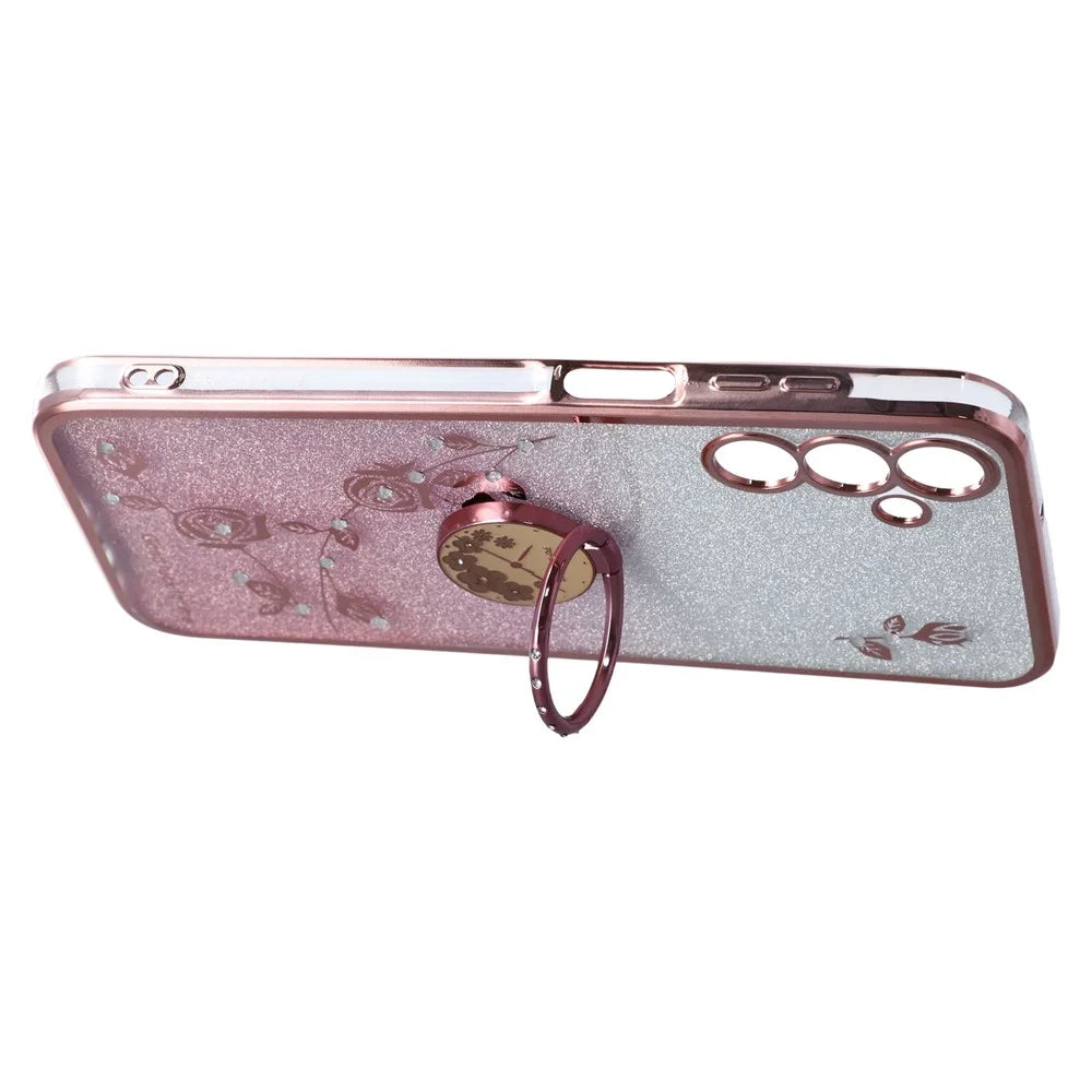KADEM For Samsung Galaxy A35 5G Cell Phone Case Flower Pattern Ring Kickstand TPU Back Cover - Rose Gold - 4