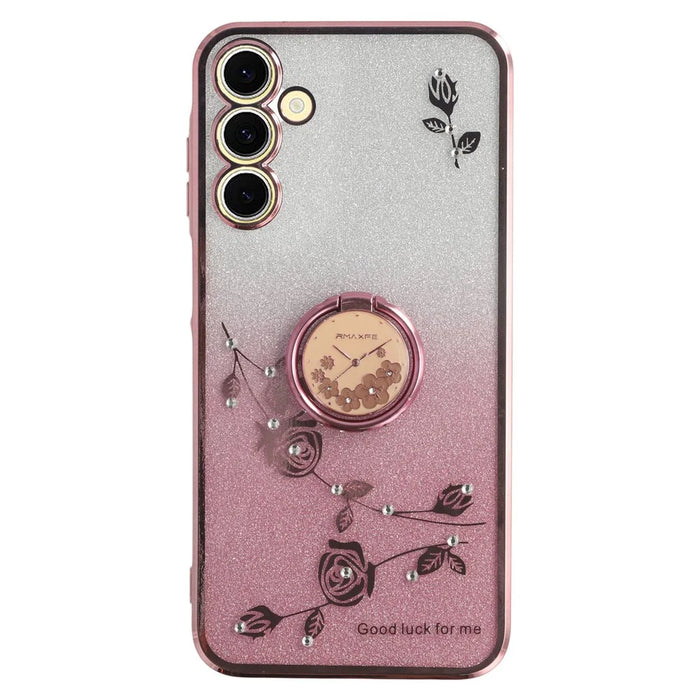 KADEM For Samsung Galaxy A55 5G Cell Phone Case Ring Kickstand Glitter Drop-proof TPU Cover - Rose Gold - 1