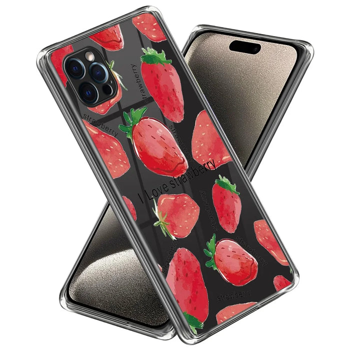 For iPhone 15 Pro Max Pattern Printing Case TPU Phone Back Cover - Strawberry - 1