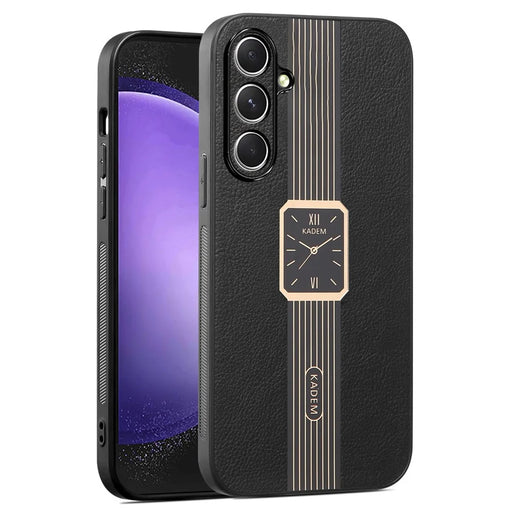 KADEM For Samsung Galaxy A55 5G Case Electroplated Leather+Acrylic+TPU Drop-proof Phone Back Cover - Black - 1